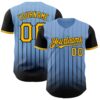 Custom Light Blue Gold-Black 3D Pattern Design Gradient Geometric Shape Authentic Baseball Jersey
