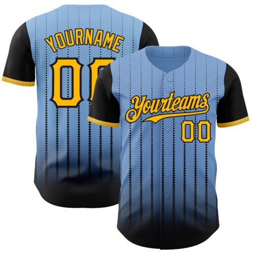 3DPattern8477 Custom Light Blue Gold-Black 3D Pattern Design Gradient Geometric Shape Authentic Baseball Jersey