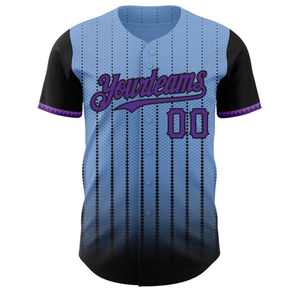 Custom Light Blue Purple-Black 3D Pattern Design Gradient Geometric Shape Authentic Baseball Jersey