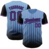 Custom Light Blue Purple-Black 3D Pattern Design Gradient Geometric Shape Authentic Baseball Jersey