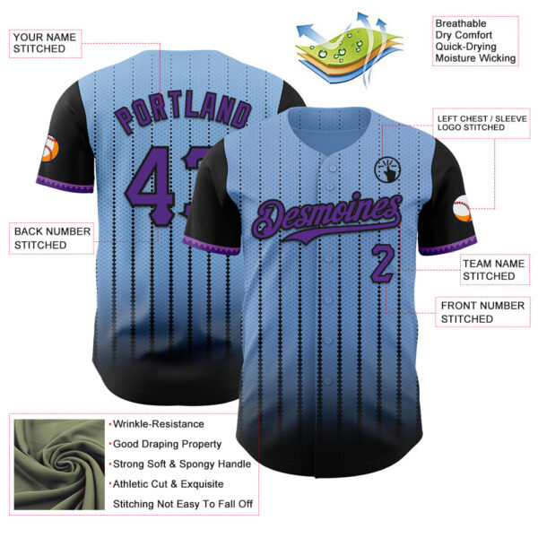 Custom Light Blue Purple-Black 3D Pattern Design Gradient Geometric Shape Authentic Baseball Jersey