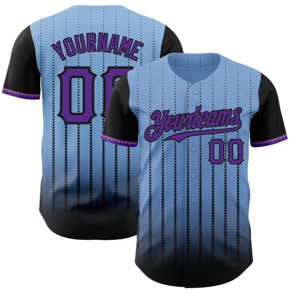 Custom Light Blue Purple-Black 3D Pattern Design Gradient Geometric Shape Authentic Baseball Jersey