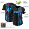 Custom Black Pink-Sky Blue Hawaii Tropical Palm Leaves Authentic Baseball Jersey