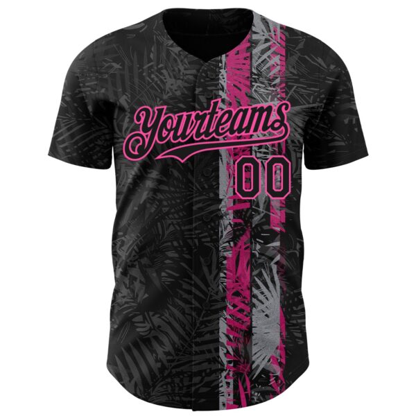 Custom Black Pink Hawaii Tropical Palm Leaves Authentic Baseball Jersey