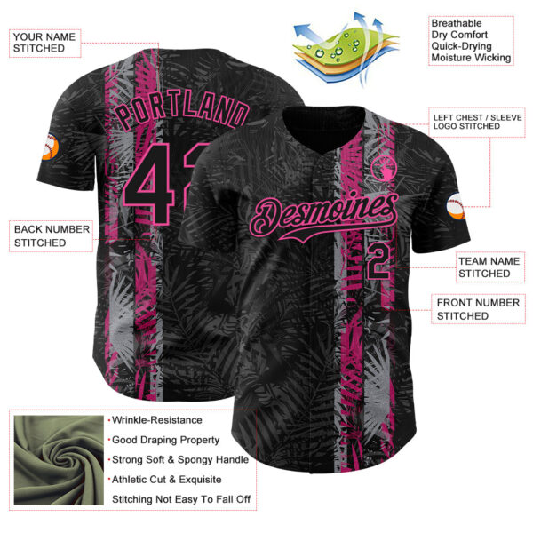 Custom Black Pink Hawaii Tropical Palm Leaves Authentic Baseball Jersey