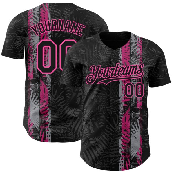 Custom Black Pink Hawaii Tropical Palm Leaves Authentic Baseball Jersey