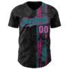 Custom Black Pink-Teal Hawaii Tropical Palm Leaves Authentic Baseball Jersey