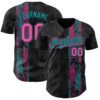 Custom Black Pink-Teal Hawaii Tropical Palm Leaves Authentic Baseball Jersey