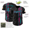 Custom Black Pink-Teal Hawaii Tropical Palm Leaves Authentic Baseball Jersey