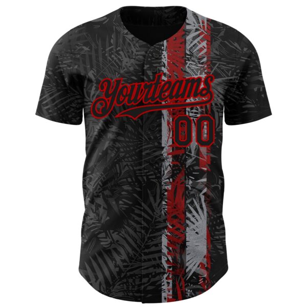 Custom Black Red Hawaii Tropical Palm Leaves Authentic Baseball Jersey