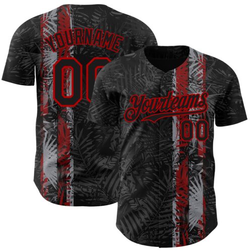 3DPattern8821 Custom Black Red Hawaii Tropical Palm Leaves Authentic Baseball Jersey