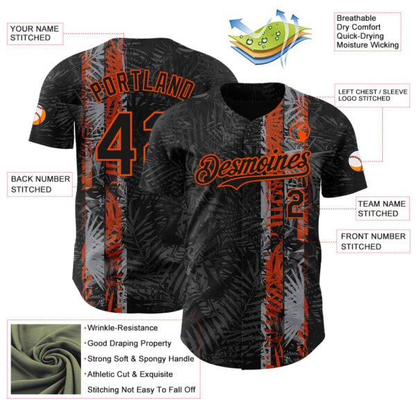 Custom Black Orange Hawaii Tropical Palm Leaves Authentic Baseball Jersey