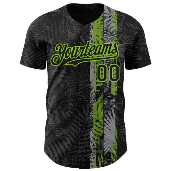 Custom Black Neon Green Hawaii Tropical Palm Leaves Authentic Baseball Jersey