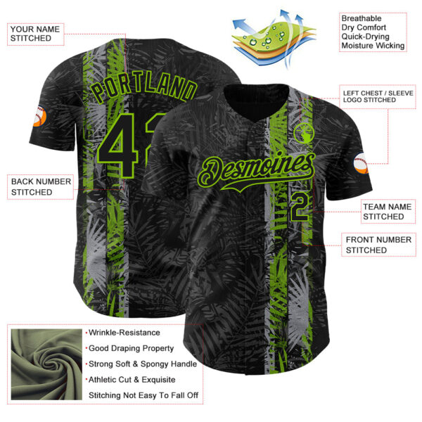 Custom Black Neon Green Hawaii Tropical Palm Leaves Authentic Baseball Jersey