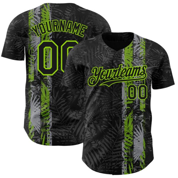 Custom Black Neon Green Hawaii Tropical Palm Leaves Authentic Baseball Jersey