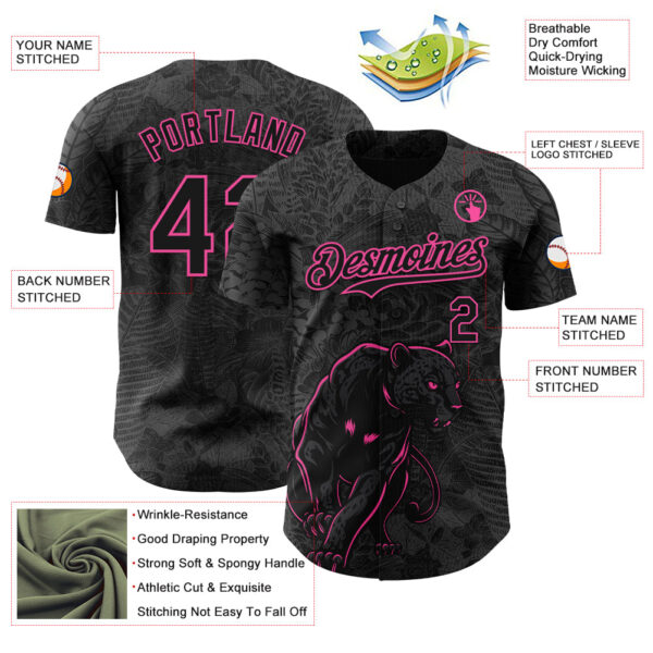 Custom Black Pink Hawaii Tropical Palm Leaves And Animal Leopard Authentic Baseball Jersey