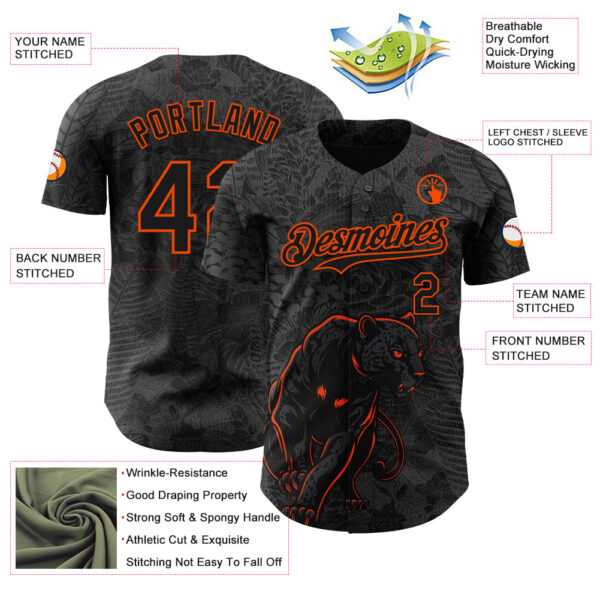 Custom Black Orange Hawaii Tropical Palm Leaves And Animal Leopard Authentic Baseball Jersey