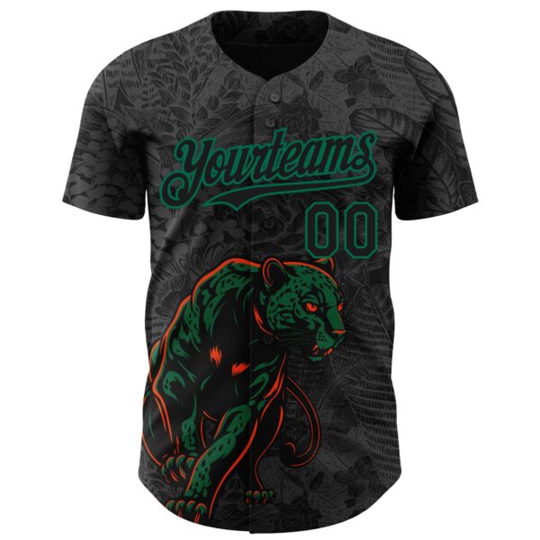 Custom Black Kelly Green Hawaii Tropical Palm Leaves And Animal Leopard Authentic Baseball Jersey