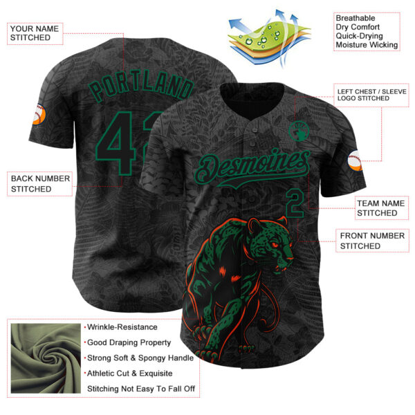 Custom Black Kelly Green Hawaii Tropical Palm Leaves And Animal Leopard Authentic Baseball Jersey