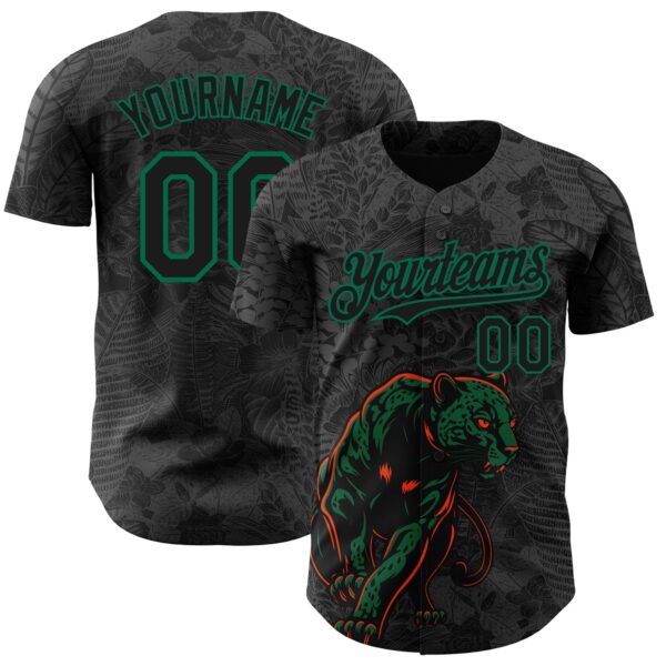 Custom Black Kelly Green Hawaii Tropical Palm Leaves And Animal Leopard Authentic Baseball Jersey