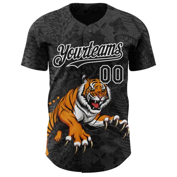 Custom Black White Hawaii Tropical Palm Leaves And Animal Tiger Authentic Baseball Jersey