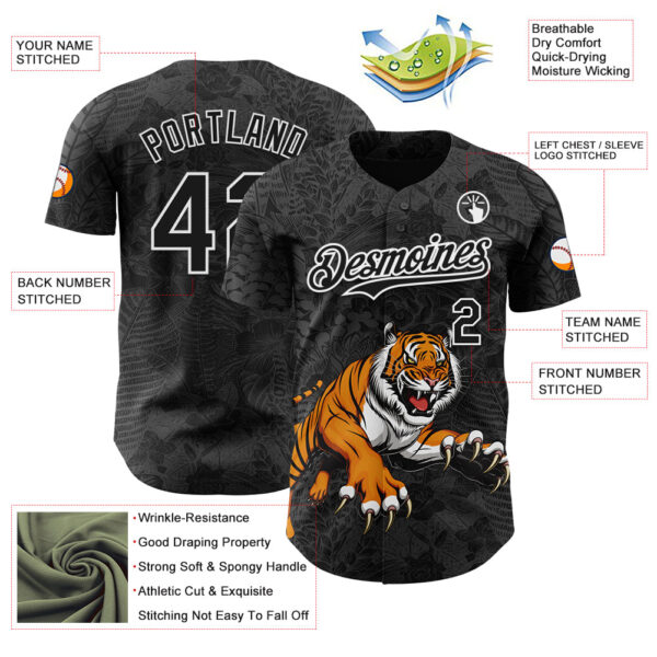 Custom Black White Hawaii Tropical Palm Leaves And Animal Tiger Authentic Baseball Jersey