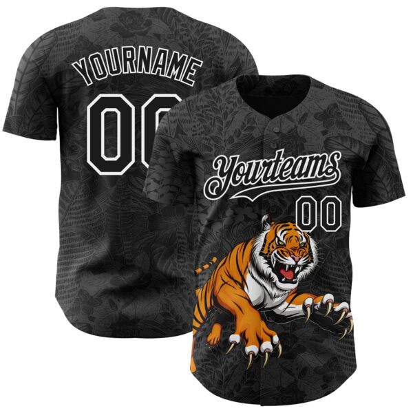 Custom Black White Hawaii Tropical Palm Leaves And Animal Tiger Authentic Baseball Jersey