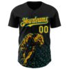 Custom Black Yellow-Teal Gradient Leopard Print Authentic Baseball Jersey