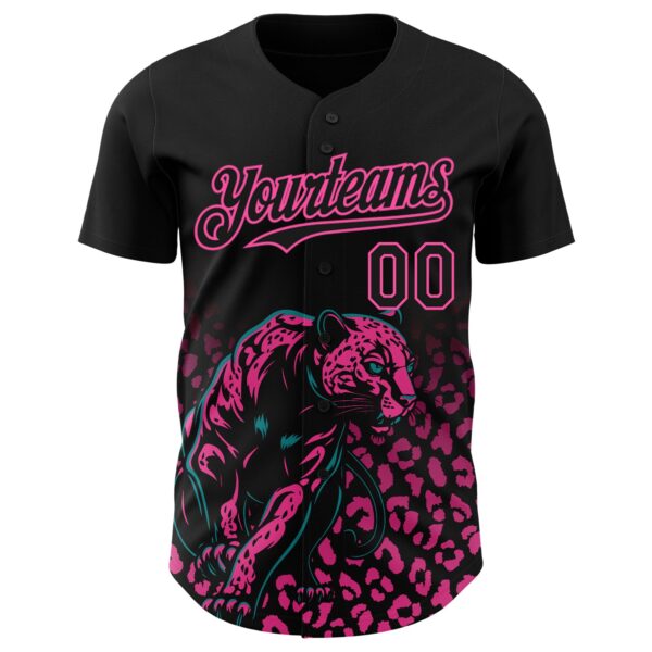 Custom Black Pink Gradient Leopard Print Authentic Baseball Jersey