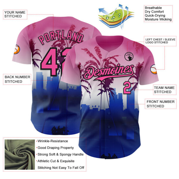 Custom Pink Blue Black-White Gradient Miami Palm Trees City Edition Authentic Baseball Jersey