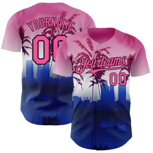 Custom Pink Blue Black-White Gradient Miami Palm Trees City Edition Authentic Baseball Jersey