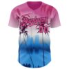 Custom Pink Blue Black-White Gradient Miami Palm Trees City Edition Authentic Baseball Jersey