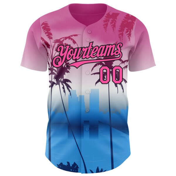 Custom Pink Blue Black-White Gradient Miami Palm Trees City Edition Authentic Baseball Jersey