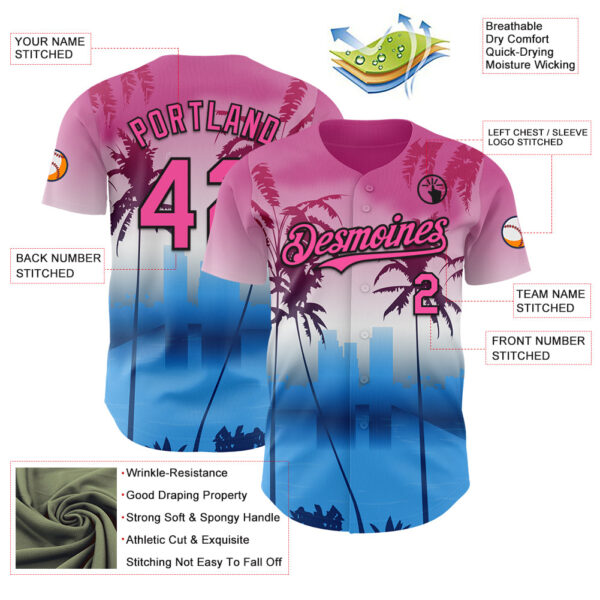 Custom Pink Blue Black-White Gradient Miami Palm Trees City Edition Authentic Baseball Jersey