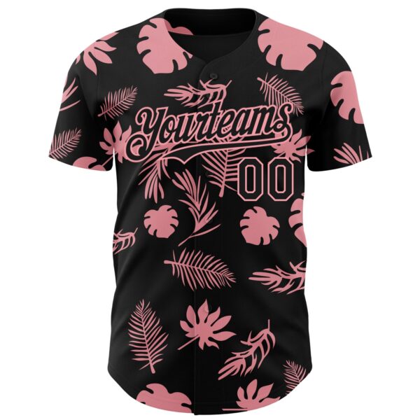 Custom Black Medium Pink Hawaii Palm Leaves Authentic Baseball Jersey