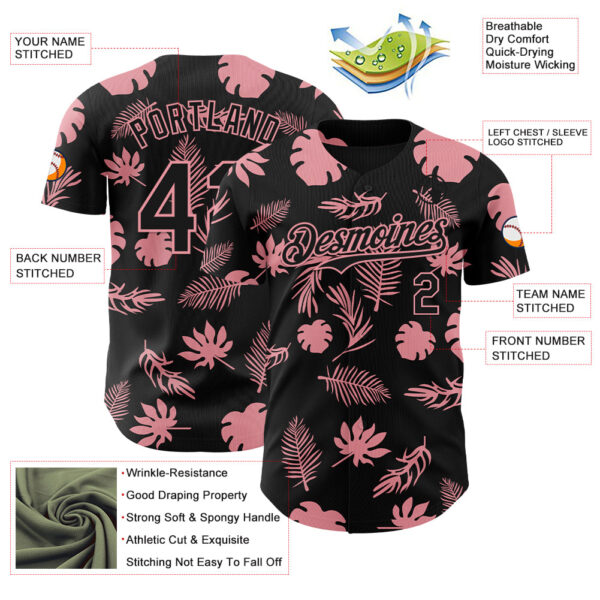 Custom Black Medium Pink Hawaii Palm Leaves Authentic Baseball Jersey