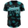 Custom Black Teal-White Hawaii Palm Leaves Authentic Baseball Jersey