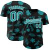 Custom Black Teal-White Hawaii Palm Leaves Authentic Baseball Jersey