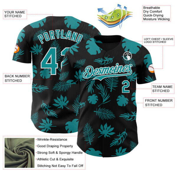 Custom Black Teal-White Hawaii Palm Leaves Authentic Baseball Jersey