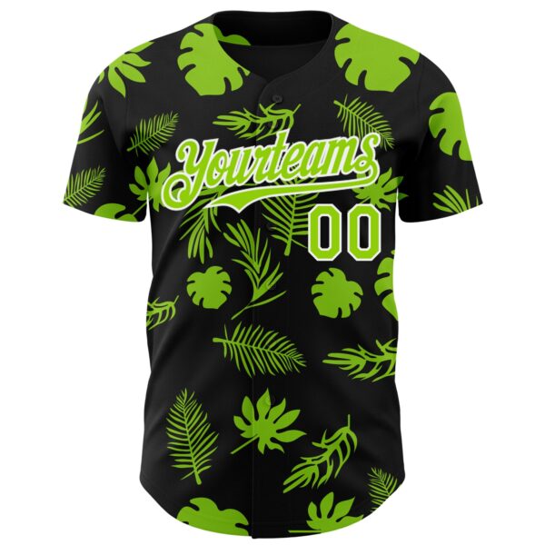 Custom Black Neon Green-White Hawaii Palm Leaves Authentic Baseball Jersey