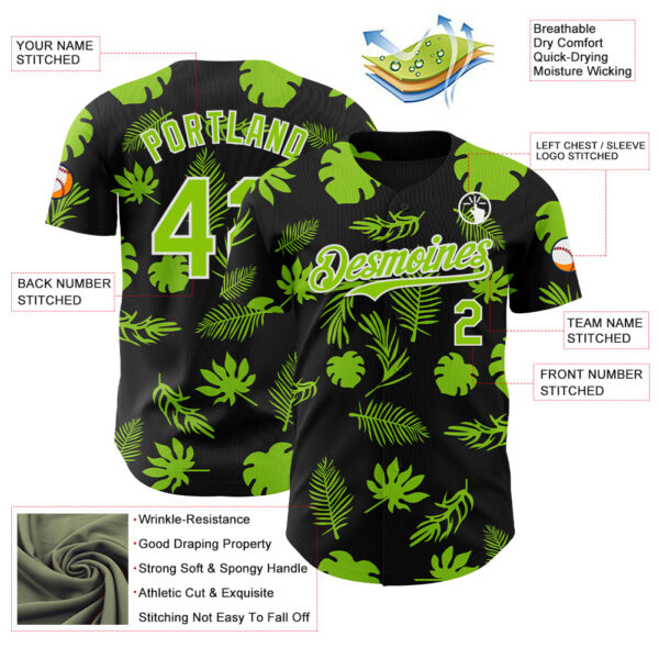 Custom Black Neon Green-White Hawaii Palm Leaves Authentic Baseball Jersey