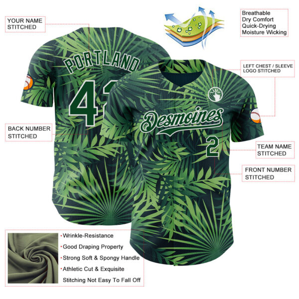 Custom Green White Hawaii Palm Leaves Authentic Baseball Jersey