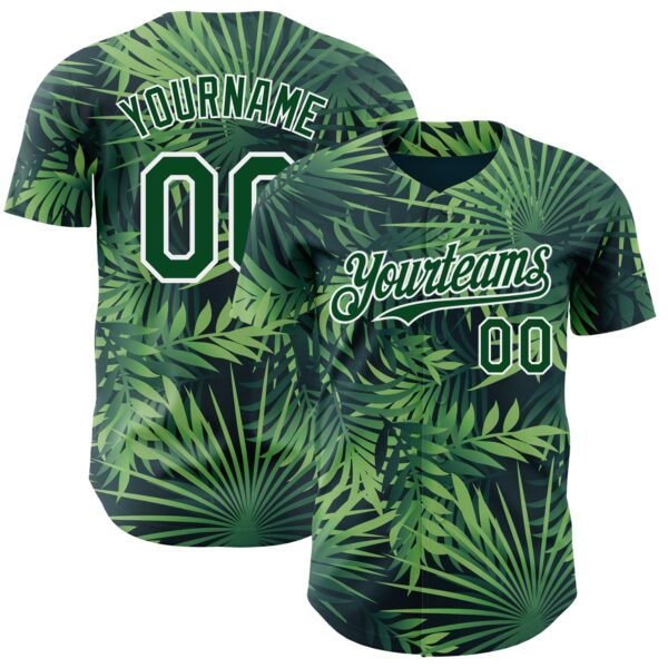 Custom Green White Hawaii Palm Leaves Authentic Baseball Jersey