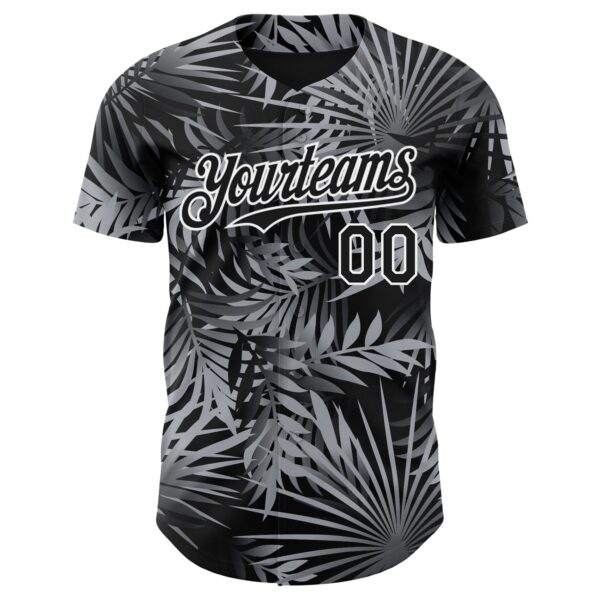 Custom Black Gray-White Hawaii Palm Leaves Authentic Baseball Jersey