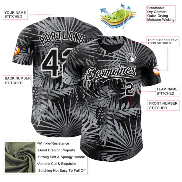 Custom Black Gray-White Hawaii Palm Leaves Authentic Baseball Jersey