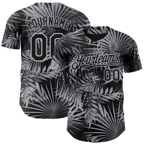 3DPattern8836 Custom Black Gray-White Hawaii Palm Leaves Authentic Baseball Jersey