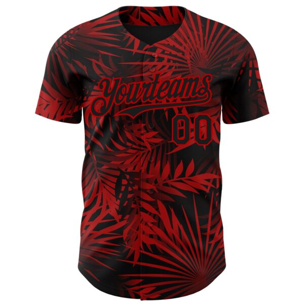 Custom Black Red Hawaii Palm Leaves Authentic Baseball Jersey