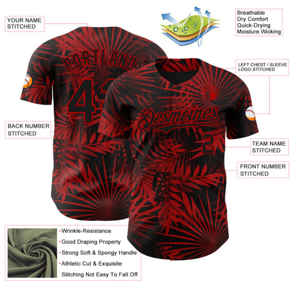 Custom Black Red Hawaii Palm Leaves Authentic Baseball Jersey