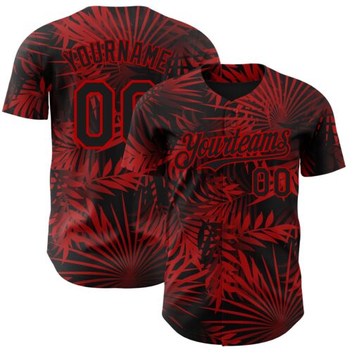 3DPattern8837 Custom Black Red Hawaii Palm Leaves Authentic Baseball Jersey