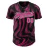 Custom Black Pink-White Fluid Lines Authentic Baseball Jersey